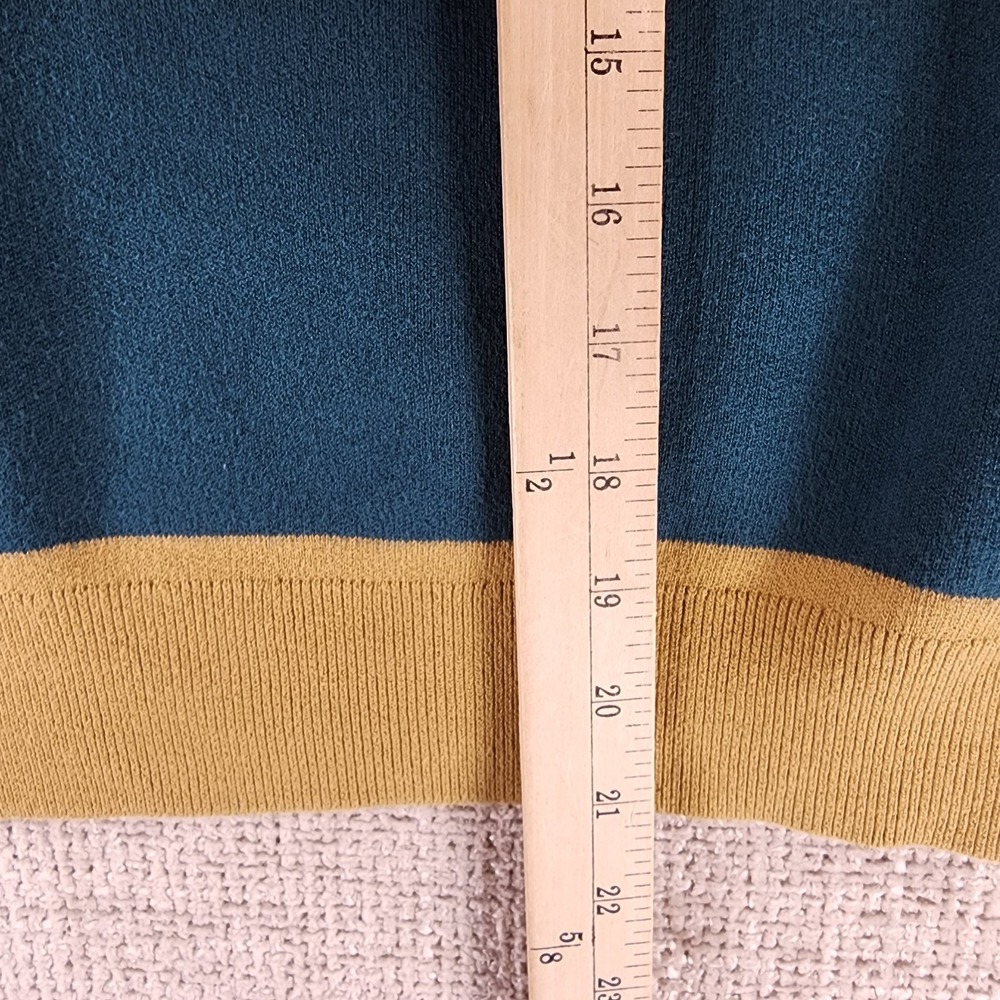 Uniqlo Smooth Cotton Relaxed Polo Sweater Womens M Gold Teal Stripe Crop Preppy - Picture 5 of 11